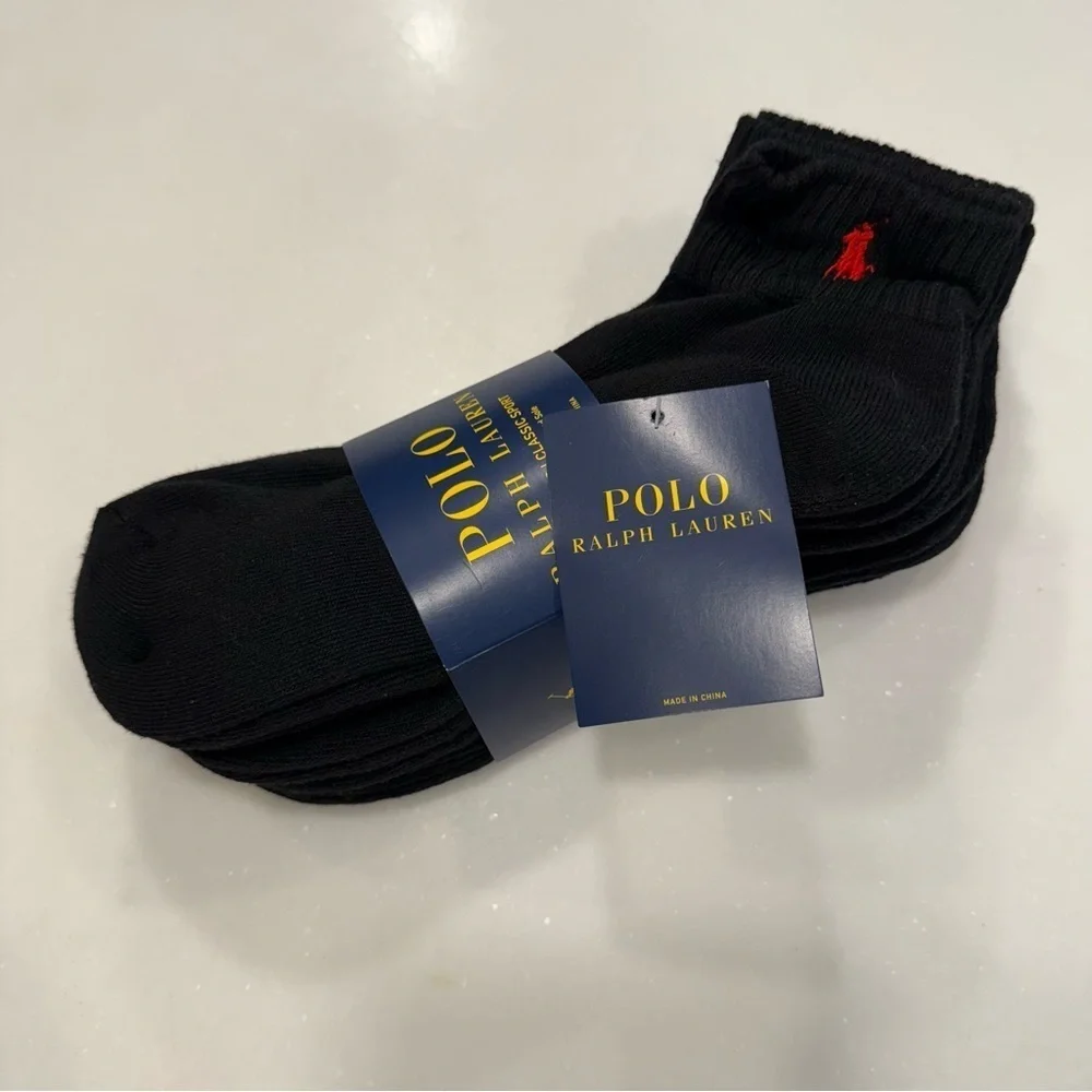 Polo Ralph Lauren 6-Pairs Black Quarter Crew Socks Classic Sport Men’s Sz 6-12.5